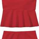 Women's 2 Piece High Waisted Ruffle Waffle Swimsuit Bathing Suit Bikini Sets, M, Red