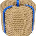 3/8 Inch Natural Jute Rope, 100 Feet Thick Hemp Rope, 4 Strands Twisted Jute Twine for Crafts, Gardening, Cat Scratching Post, Home Decorating, Indoor/Outdoor Use