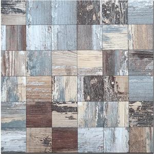 Peel and Stick Tiles (AC Distressed Blue, 3.5MM Thick 12"x12" 5pc/Pack) Vinly for Kitchen Decor DIY, Vintage Toned Mosaic Pattern, for Fireplace, Laundry Table, Bathroom Car Camper (Distressed Barn Wood)