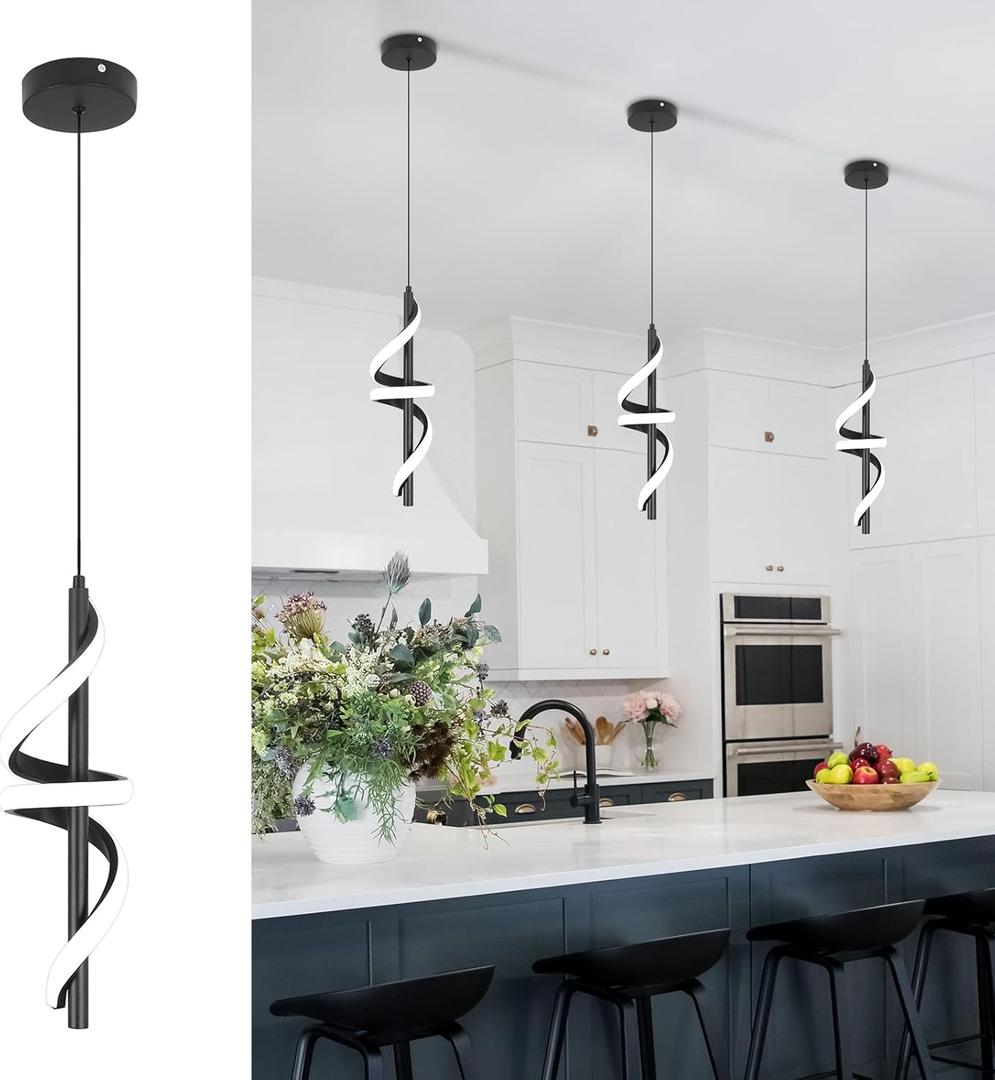 CANEOE Black Pendant Light Fixtures, Adjustable Modern Pendant Lights for Kitchen Island Small Pendant Lighting for Kitchen Island Dining Room Living Room Bedroom Hanging Light Fixtures, 1 Pack, Black,6000K