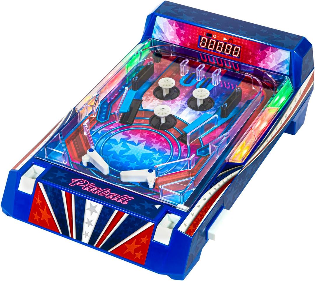 Merchant Ambassador Retro Arcade Electronic: Pinball - Tabletop Game, Vibrating Bumpers, LED Lights, Sound Effects, 1 Player, Ages 6+