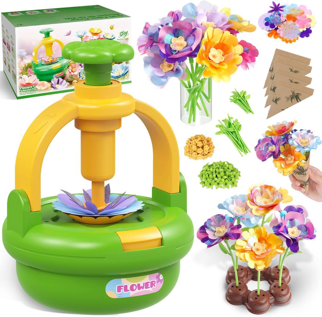 Arts and Crafts Kit for Kids Ages 4-8, Flower Bouquet Toys,DIY Flower Market Toys,Build Your Flower Bouquet,Educational Christmas Birthday Easter Gifts for 3 4 5 6 7 8 9 Year Old Girls (CA Green)