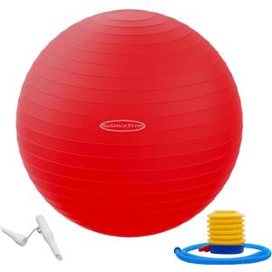 Fitvids Anti-Burst and Slip Resistant Exercise Yoga Fitness Birthing Ball with Quick Pump, 2,000-Pound Capacity, Multiple Colors and Sizes (Red)