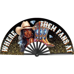 Where Them Fans at - 13 Inch Boots on The Ground Hand Clack Fan for Line Dancing Western Large Folding Handheld Bamboo Clapping Clacking Fans That Make Sounds for Dance Party Decoration (Multicolor)