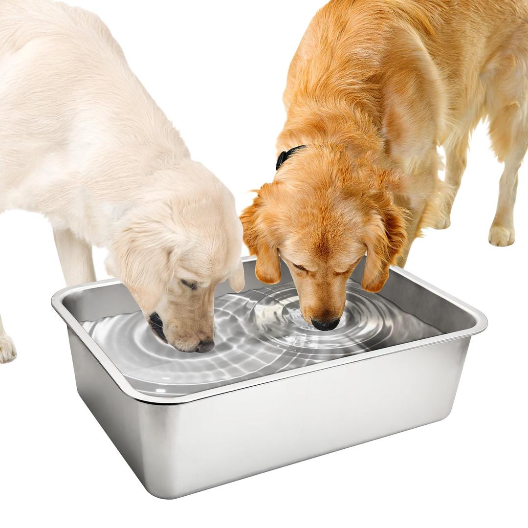 Fhiny 7 Gallon Stainless Steel Dog Water Bowl, Extra Large Capacity Dog Water and Food Bowl, Metal Pet Feeding Bowl for Indoor and Outdoor Use for Large Breed Pets（19.7 x 13.8 x 9.9 in）