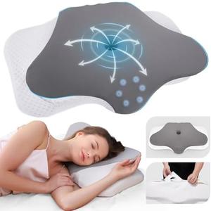 Cervical Neck Pillow for Sleeping, Height Adjustable Ergonomic Pillow Cozy Sleeping, Medium-Firm Memory Foam Pillows, Contour Bed Pillow for Side Back Stomach Sleepers, Light Grey