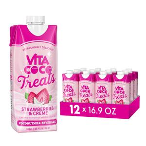 Vita Coco Treats Strawberries & Creme Coconut Milk Drink | Sweet, Refreshing, Treat | Cremey Pink Drink Alternative | 16.9 fl oz (Pack of 12), Best By: 18/SEP/2026