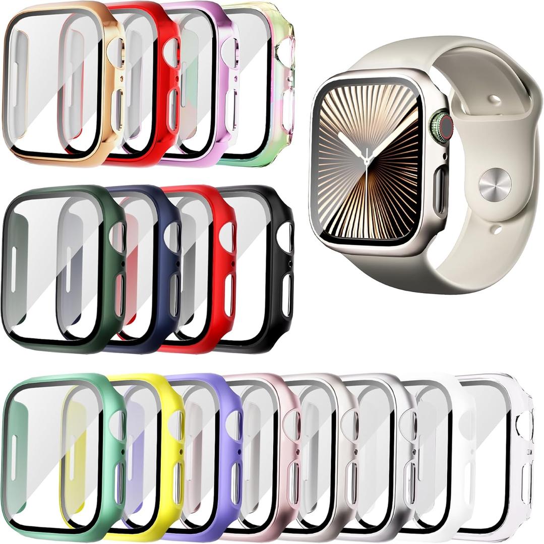 [16 Pack Hard PC Case with Screen Protector Compatible for Apple Watch Series 7/8/9 41mm, Full Edge All Around Protective Bumper Anti-Scratch Frame Cover for iWatch Smartwatch Accessories