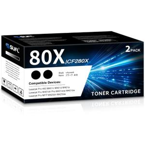 80X CF280X High Yield Toner Cartridge (Black, 2-Pack) Compatible 80X CF280A CF280X Black Toner Cartridges Replacement for HP Laserjet Pro 400 M401n M401dn MFP M425dn M401dne M401dw M425dw M425 Printer