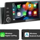 Single Din Touchscreen Radio Wireless/Wired CarPlay & Android Auto, HD IPS Touchscreen Car Stereo Single Din with Bluetooth 5.4, Mirror Link, Volume Knob, FM/SWC/EQ/USB