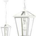 Luminzone Outdoor Pendant Lights for Porch, Waterproof Exterior Hanging Lantern Outdoor Chandelier Ceiling Mount Aluminum with Clear Glass for Entryway Doorway Gazebo Patio Foyer, White