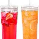 QWEZXO Glass Cup With Lid and Glass Straws，20 OZ High Borosilicate Glass Tumbler Iced Coffee Water Smoothie