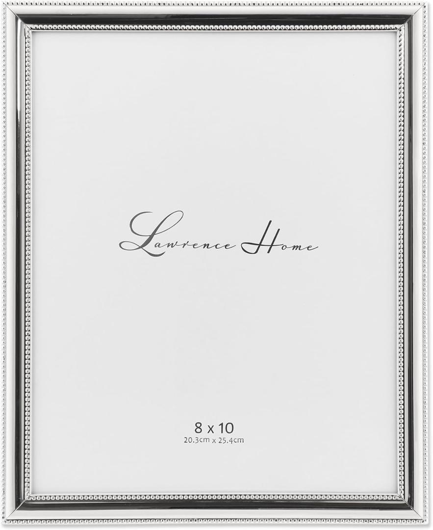 Lawrence Frames 510780 8x10 Metal Picture Frame Silver-Plate with Delicate Beading
