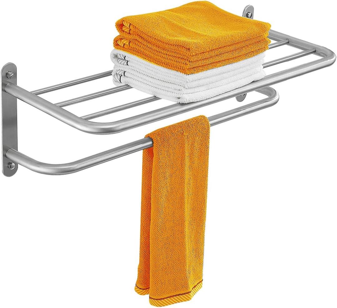 Sagetta 24 Inch Bahtroom Hotel Towel Rack Shelf with Bar Wall Mounted Brushed Nickel Stainless Steel for Wall House Lavatory and Hotel, Rustproof
