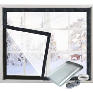 Window Insulation Kit for Winter Adjustable Plastic Insulated Window Cover Sealer Reusable Thermal Thicken Clear Insulation Wrap Transparent Film with Hook and Loop Tape for Winterizing 48'' x 63''