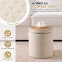 oakvivo Faux Leather Round Ottoman with Storage 12.6" W x 14.17" H & 14.76" W x 17.32" H Set of 2, Small Boucle Coffee Table Footstool with Removable Lid for Living Room, Bedroom, Beige