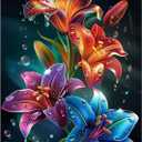 Lily Flowers Diamond Art Kits for Adults, Easy Crafts 5D Diamond Painting Dot Kit for Adult Beginners, Plant Flower DIY Round Dots Full Drill Diamonds Paintings Arts for Home Wall Decor Gifts 12X16 In