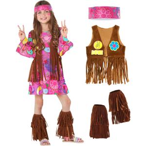Morph 70s Outfits For Girls, Girl Hippie Costume, 60s Outfits For Girls, Hippie Costume For Kids, Kid Disco Outfit, Medium, Pink