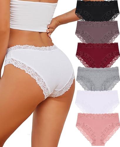 Knowyou Cotton Underwear for Women Cheeky Bikini Womens Underwear Pack Sexy Lace Wasit Hipster Brief Panties for Ladies-S