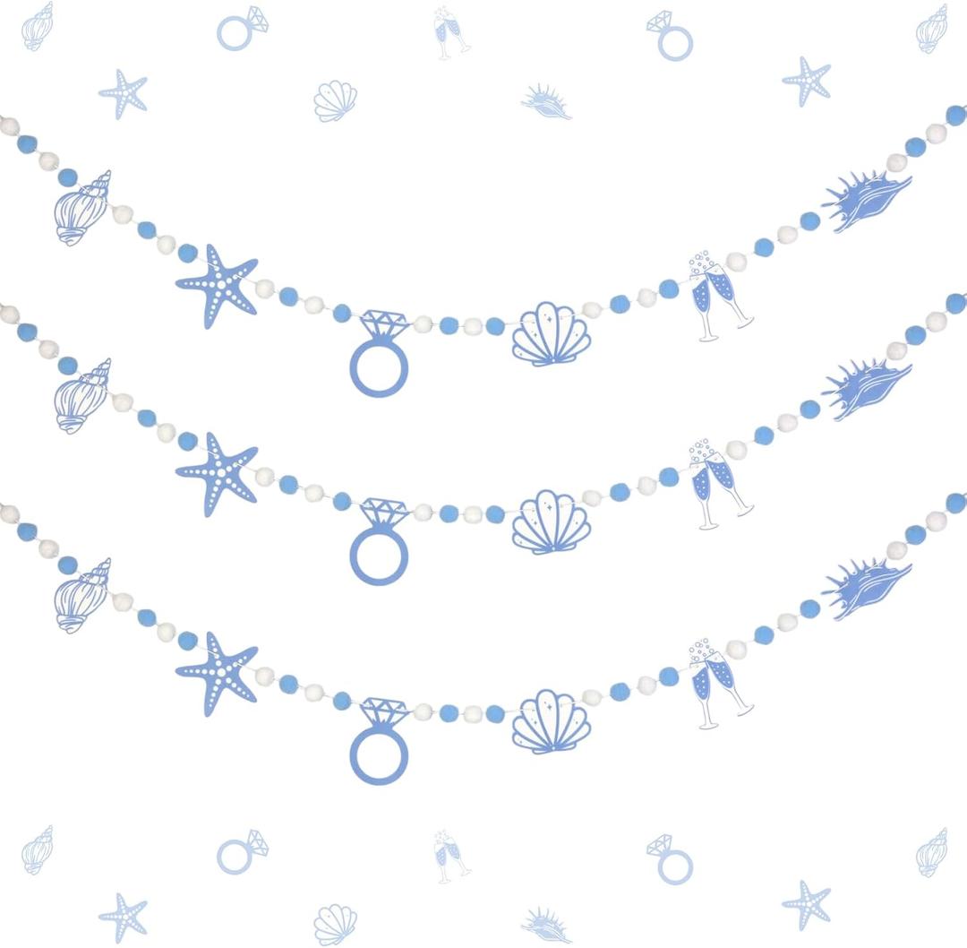 3 Pcs Last Toast On The Coast Felt Balls Garlands, 5 Ft Blue Bachelorette Nautical Pom Pom Balls Decorative Banner Garland, Wall Hanging for Holiday Wedding Nursery Home Birthday Decorations