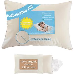 16x22 Youth Pillow with 100% Organic Cotton Pillowcase and Shell - Adjustable Loft Kids Pillows for Sleeping, Perfect Pillow for Kids&Youth, Soft Pearl Filling, Machine Washable (Off White)