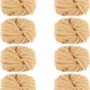 Maxee Chunky Chenille Yarn 2000g (8 Skein: 250g/8.8 oz, 27 yds) for Hand Knitting, Large Soft Fluffy Crocheting, Perfect for Crocheting Pet Nest, Blanket, Decorative Pillows（Shallow Khaki）
