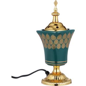 Cabilock Electric Incense Burner Metal Bakhoor Burner Holder Oud Frankincense Resin Burner for Yoga Spa Office Home Decor Green