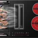 GASLAND Electric Downdraft Cooktop 31.5 Inch(80cm), 4 Burners Glass Radiant Stovetop 220V, 3-speed Max. 330 CFM Downdraft Exhaust
