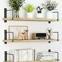 Floating Shelves - 24 Inch Wall Mounted Set of 3, Rustic Wood Storage Shelves for Living Room (Black)