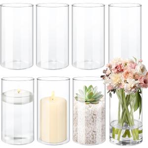 8 Pack Glass Cylinder Vases Clear Flower Vase for Centerpieces 6 Inch Clear Wedding Hurricane Glass Vase Floating Candle Holder for Home Table Decor
