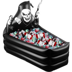 44 Inch Inflatable Grim Reaper Coffin Cooler Halloween Party Supplies 120+ Cans Large Capacity Inflatable Drink Holder for Indoor Outdoor Home Halloween Birthday Party Decorations, Black