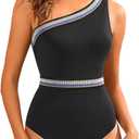 Talisea One Shoulder One Piece Swimsuits - Women Tummy Control Bathing Suit with Tie Knot Swimwear Full Coverage (Black, L)