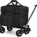 Extra Large Wheeled Portable Cooler Bag 85 Cans Double Deck Heavy Duty Rolling Insulated Cooler with All-Terrain Wheels Leakproof Tactical Soft Sided Cooler for Beach Camping Picnic Travel (Black)