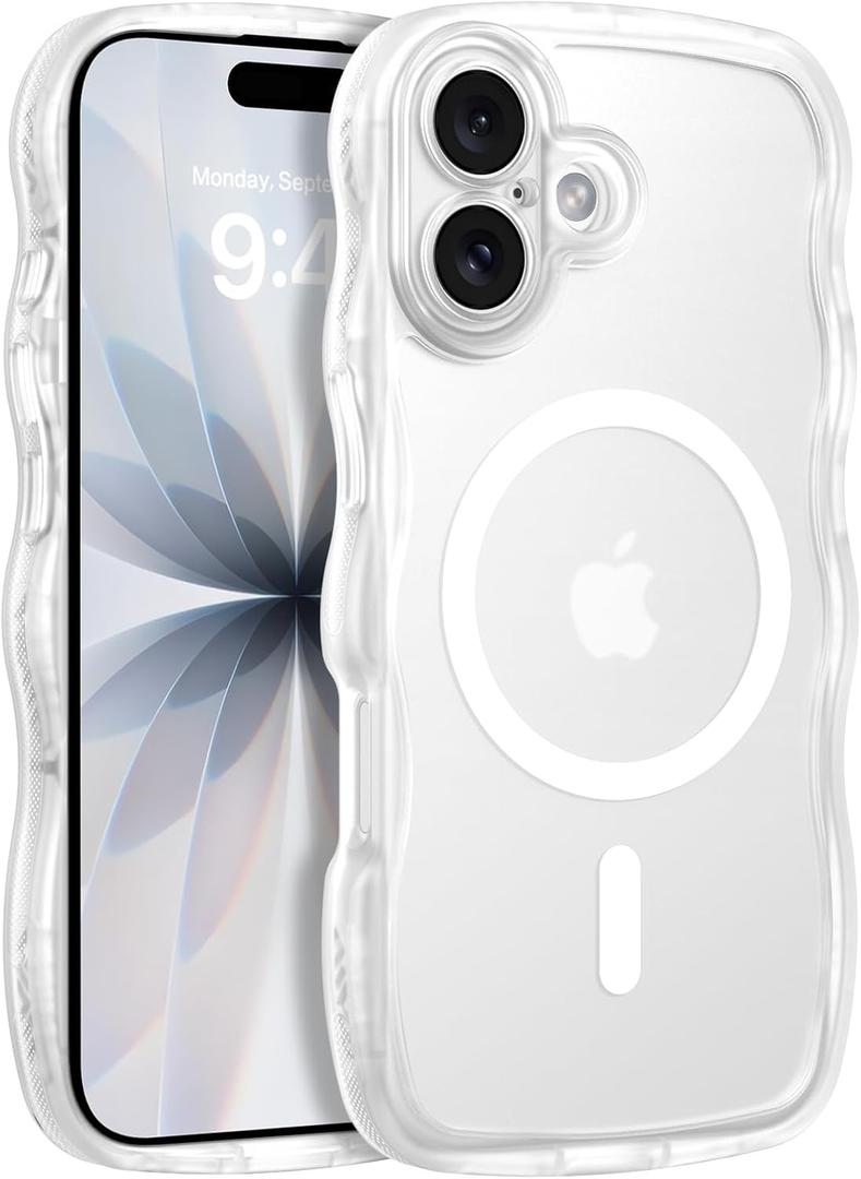 BENTOBEN Magnetic for iPhone 17 Case, Cute Wavy Full Camera Protection [Compatible with MagSafe] Translucent Matte Anti-Slip Bumper Women Girls Boys Protective Cover for 17 6.3", Clear White