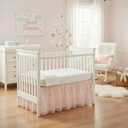 Pink Lace Crib Bed Skirts Double Layer Nursery Toddler Dust Ruffle Bedskirts 28''x 52'' Pink Tulle Lace Bedskirt for Boys Girls Nursery Toddler Bedskirt 14'' Drop Bed Skirt