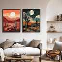 2 Pcs Sun Moon Desert Landscape Wall Art Day Night Western Wall Decor Southwest Boho Cactus Canvas Prints Nature Wilderness Paintings Mid Century Modern Mountain Poster Pictures For Living Room Unframed
