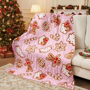 Ultra Soft Pink Blanket Pink Decor Pastel Gifts for Girl Gingerbread Candy Cane Reversible Cozy Knit Throw Blanket Halloween Christmas for Home Sofa Bed 50x60 Inch
