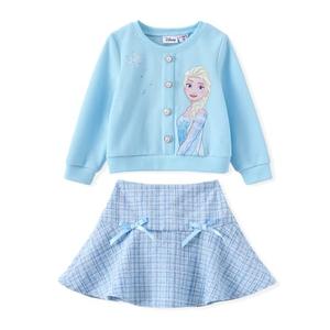 Disney Frozen Elsa Toddler Girl Outfits: Blue Long Sleeve Knit Top and Tweed Bowknot Skirt Set - Fall Winter Clothes for Birthday Party Holiday 5-6Y