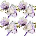 Boao 8 Pieces Artificial Rose Wrist Corsage and Boutonniere Set Wedding Corsage Wristband Roses Wedding Accessories for Bride Bridesmaid Groom (Purple)