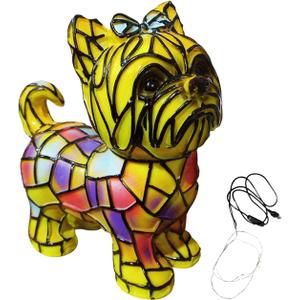 Yorkshire Terrier Lamp, Cute 3D Stained Resin Dog Tabletop Night Light, Vintage Animal Themed LED Table Night Light Home Decor for Dog Lovers (02)