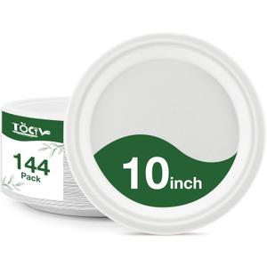 Compostable Paper Plates 10 inch 144 Count Disposable Heavy Duty Large Party Plates Bulk for Dinner Appetizer Dessert Cake Birthday Holiday Party Supplies White