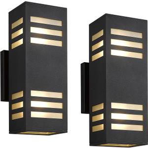 harriet Porch Lights Outdoor Modern - IP64 Waterproof Aluminum and Tempered Glass Cover, 13" Rectangular Up/Down Wall Sconce for Porch, Garage & Patio, Exterior Lighting, Black, 2 Pack