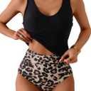Eomenie Two Piece Tankini Swimsuits for Women Tummy Control Bathing Suits Cutout Back Swim Tank Top with High Waisted Bottom (Large, Black Leopard)