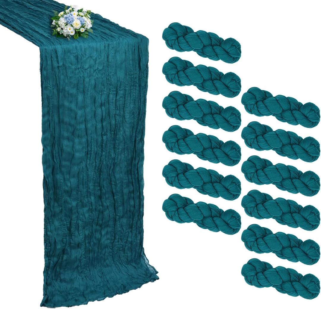 12 Pack Teal Cheesecloth Table Runner 10FT Boho Cheese Cloths Gauze Fabric Table Runners 120 Inch Rustic Sheer for Summer Wedding Birthday Party Baby Shower Holiday Decorations