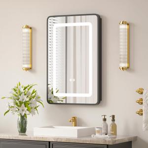 16x24 LED Medicine Cabinet with Mirror, Lighted Mirror Cabinet for Bathroom with Dimmable 3-Color Lights, Anti-Fog with HD Tempered Glass,Recessed or Wall Mount Medicine Cabinet with Lights
