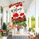 Baccessor Spring Summer Geranium Welcome House Flag Double Sided Summer Bee Red Floral Burlap Yard Flag House Seasonal Farmhouse Outside Outdoor Decoration 28 x 40 Inchlarge