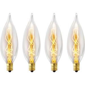 GLOBE Electric 1327 25W Vintage Edison CA10 Flame Tip Incandescent Filament Light Bulb, 4 Pack, E12 Base, 01327, 4