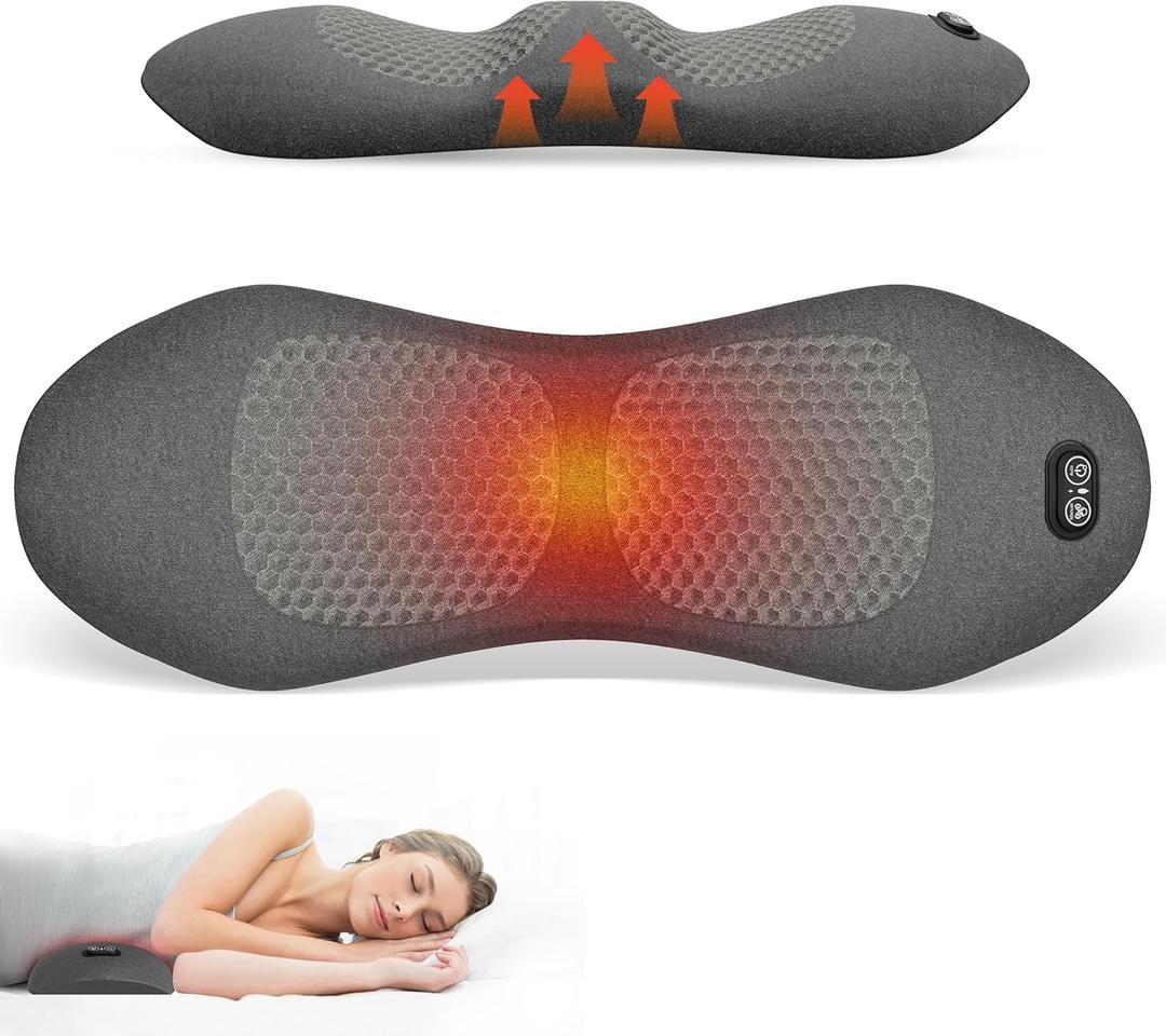 3in 1 Smooth Spine Triple Fusion Back Massager Electric Lumbar Support Pillow withHeat, Vibration & Adjustable Traction -Memory Foam Back Massager for Lower BackPain Relief