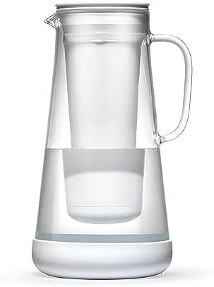 LifeStraw Home Water Pitcher, 7-Cup, White, Glass with Silicone Base, White, for Everyday Protection Against Bacteria, Parasites, Microplastics, Lead, Mercury, PFAS and a Variety of Chemicals