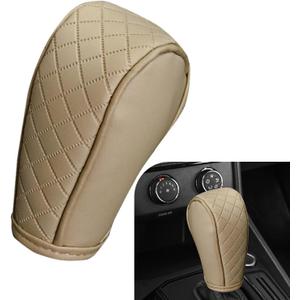 Car Gear Shift Cover, Upgraded Leather Shift Knob Cover, Anti-Slip Breathable Automotive Gear Shifter Decoration Protector, Universal for Most Cars SUVs Trucks (Beige)